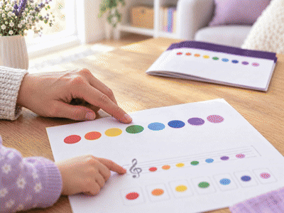 A song page, rainbow floor mats, a bingo game and a coloring page